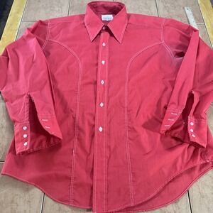 Vintage International Sanforized Red Poly Cotton Men's‎ Button Shirt Sz XL Korea